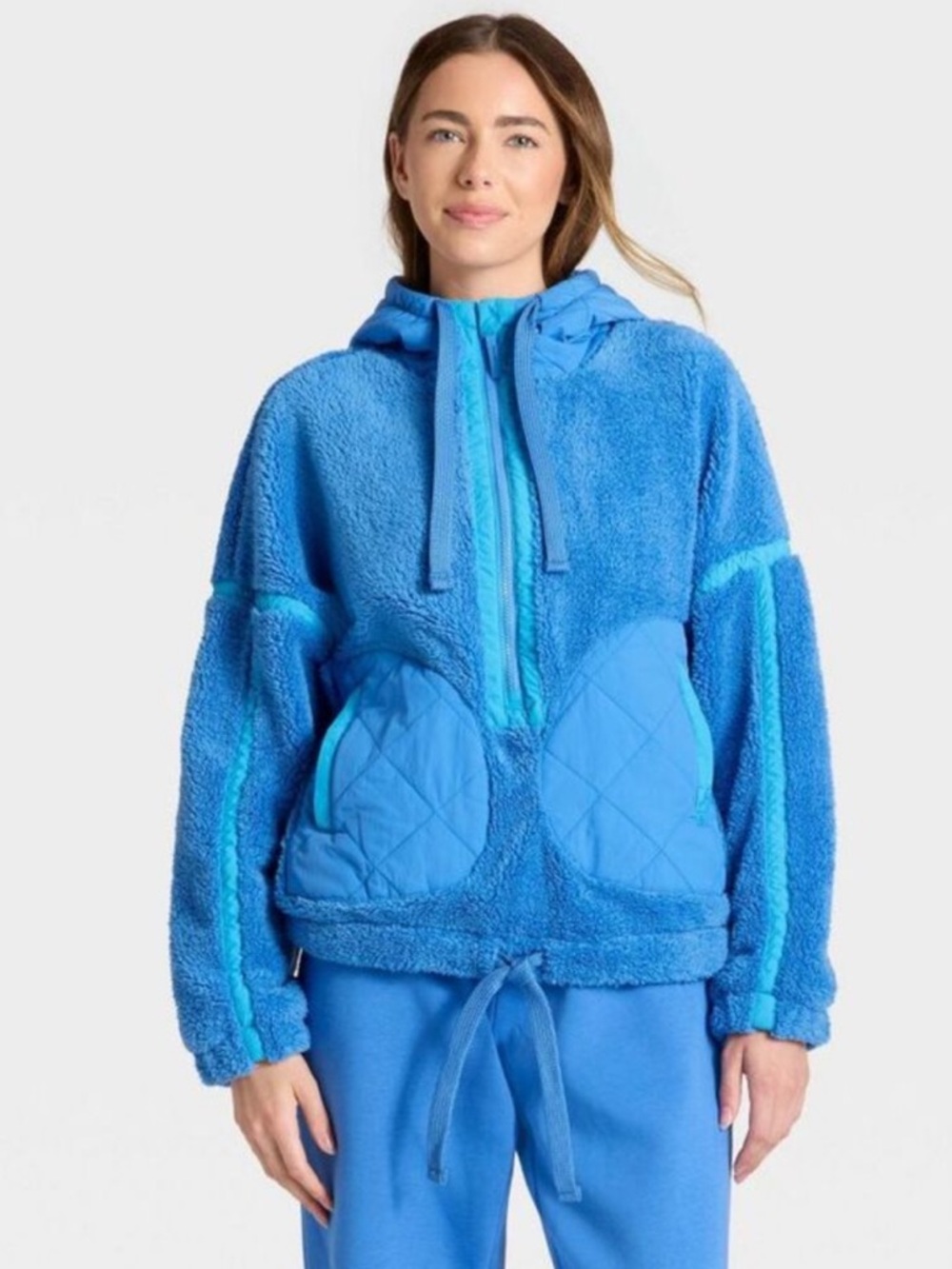 JoyLab - Women's Contrast High Pile 1/2 Zip Jacket - Blue - XL